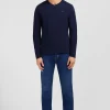 Long sleeved navy blue V neck t-shirt