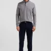 Long-sleeved grey cotton piqué polo shirt