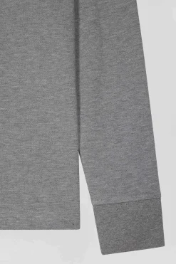Long-sleeved grey cotton piqué polo shirt