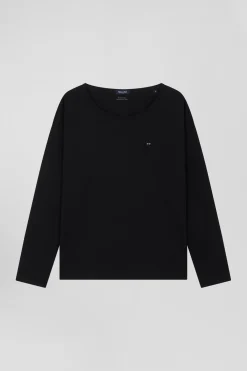 Long-sleeved round-neck t-shirt in black cotton