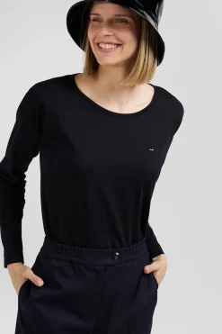 Long-sleeved round-neck t-shirt in black cotton