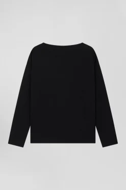 Long-sleeved round-neck t-shirt in black cotton
