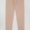 Modern beige stretch cotton elastic waist trousers