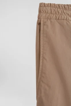 Modern beige stretch cotton elastic waist trousers