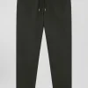 Modern black stretch cotton elastic waist trousers