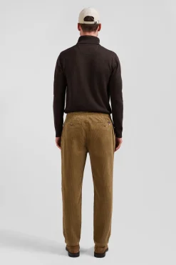 Modern camel stretch cotton elastic waist trousers