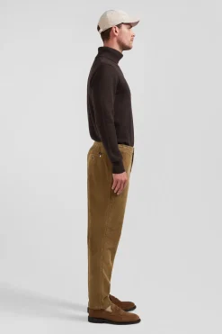 Modern camel stretch cotton elastic waist trousers
