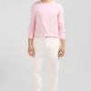 Modern ecru stretch cotton elastic waist trousers