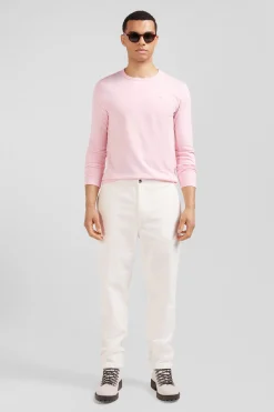 Modern ecru stretch cotton elastic waist trousers
