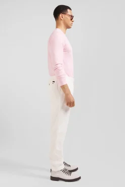 Modern ecru stretch cotton elastic waist trousers