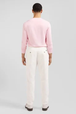 Modern ecru stretch cotton elastic waist trousers