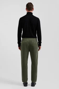 Modern khaki stretch cotton elastic waist trousers