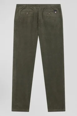 Modern khaki stretch cotton elastic waist trousers