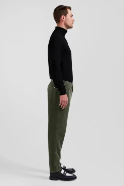 Modern khaki stretch cotton elastic waist trousers