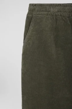 Modern khaki stretch cotton elastic waist trousers