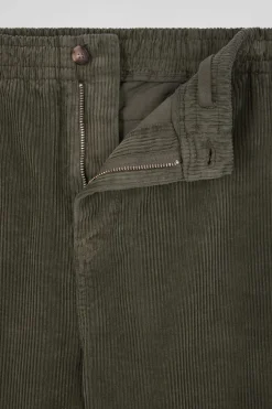 Modern khaki stretch cotton elastic waist trousers