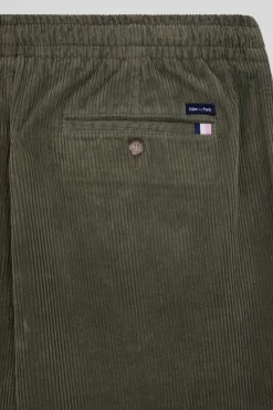 Modern khaki stretch cotton elastic waist trousers