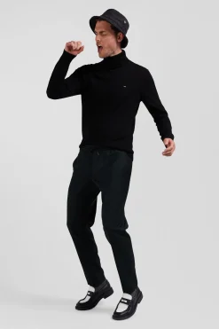 Modern khaki stretch wool elastic waist trousers