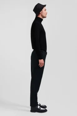 Modern khaki stretch wool elastic waist trousers