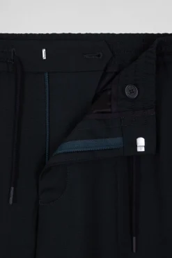 Modern khaki stretch wool elastic waist trousers