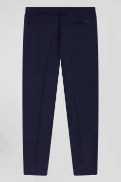 Modern navy blue blended wool elastic waist trousers