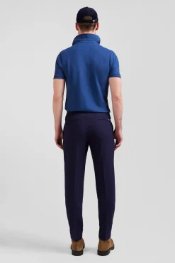 Modern navy blue blended wool elastic waist trousers