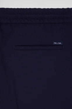 Modern navy blue blended wool elastic waist trousers