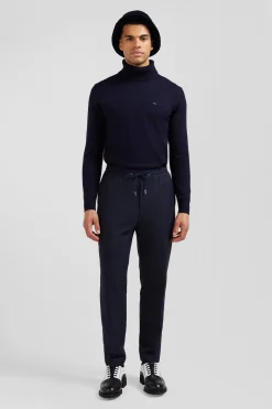 Modern navy blue elastic waist trousers