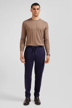 Modern navy blue elastic waist trousers