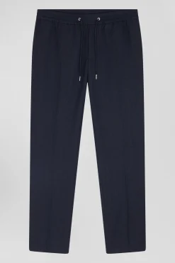 Modern navy blue elastic waist trousers