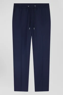 Modern navy blue elastic waist trousers