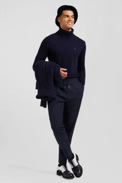 Modern navy blue elastic waist trousers