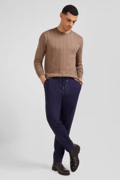 Modern navy blue elastic waist trousers