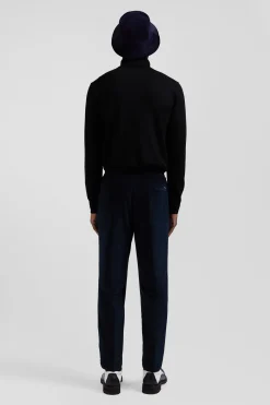 Modern navy blue elastic waist corduroy trousers