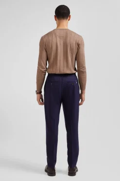 Modern navy blue elastic waist trousers