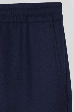 Modern navy blue elastic waist trousers