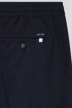 Modern navy blue elastic waist trousers