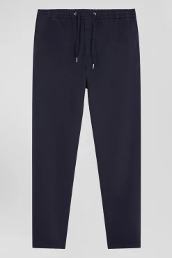 Modern navy blue stretch cotton elastic waist trousers