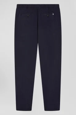 Modern navy blue stretch cotton elastic waist trousers