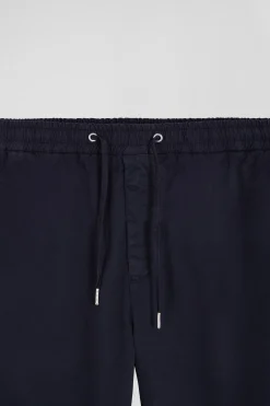 Modern navy blue stretch cotton elastic waist trousers