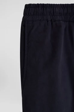 Modern navy blue stretch cotton elastic waist trousers
