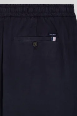 Modern navy blue stretch cotton elastic waist trousers