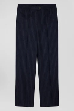Modern navy blue striped wool trousers
