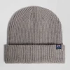 Mottled grey knitted beanie with bow tie embroidery