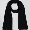 Mottled navy blue mixed cotton scarf