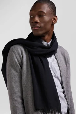 Mottled navy blue mixed cotton scarf