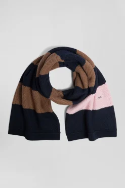Navy and brown striped cotton scarf