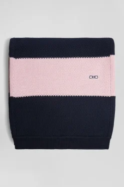 Navy and brown striped cotton scarf