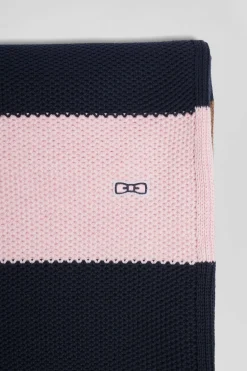 Navy and brown striped cotton scarf