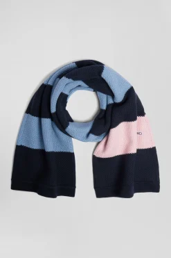 Navy and sky blue striped cotton scarf